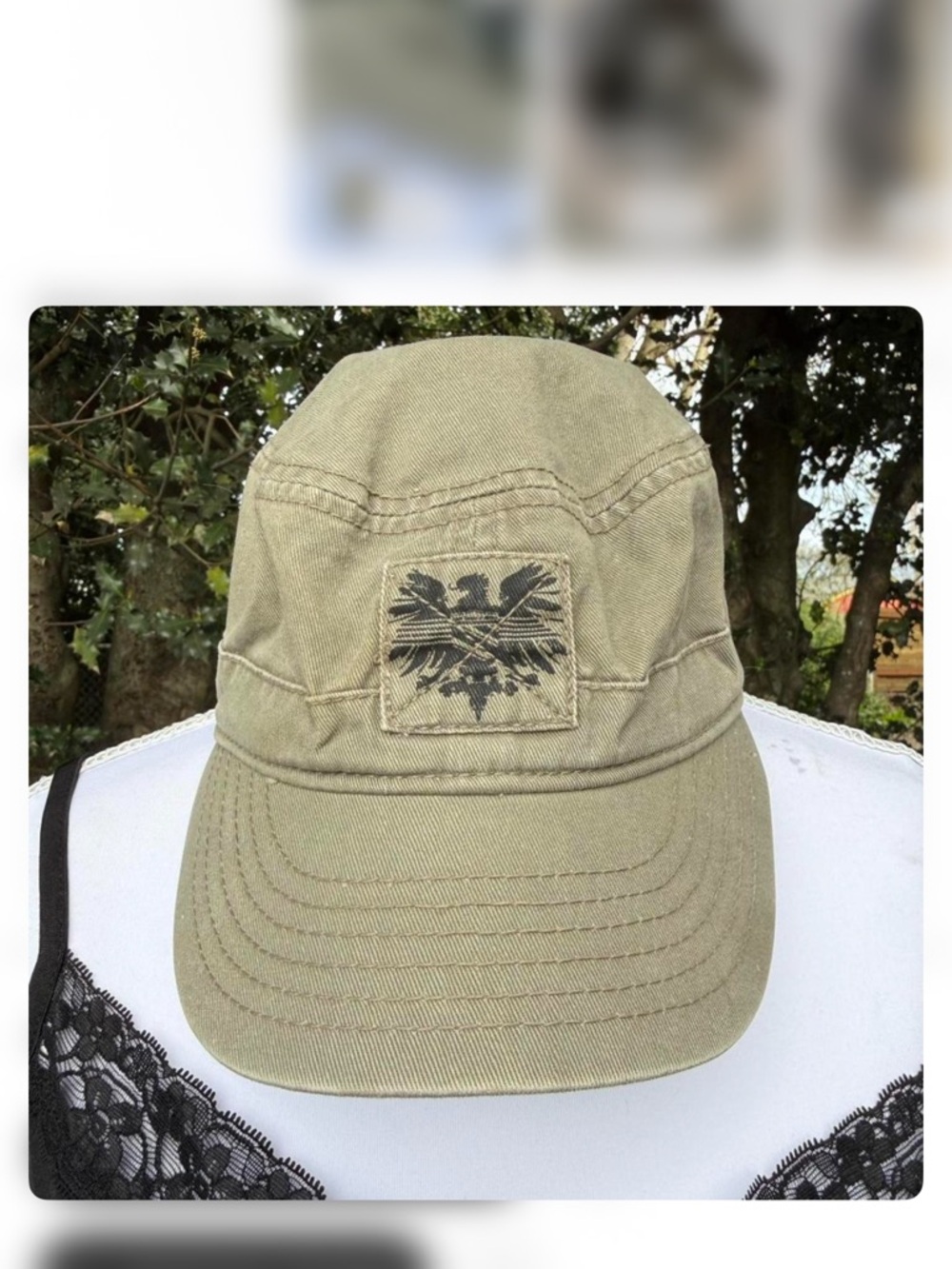 Men's Olive Green Military-Style Cotton Cap with Embroidered Patch